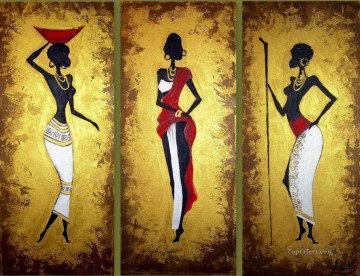 femmes noires à la poudre d’or en triptyque Afriqueine Peinture à l'huile